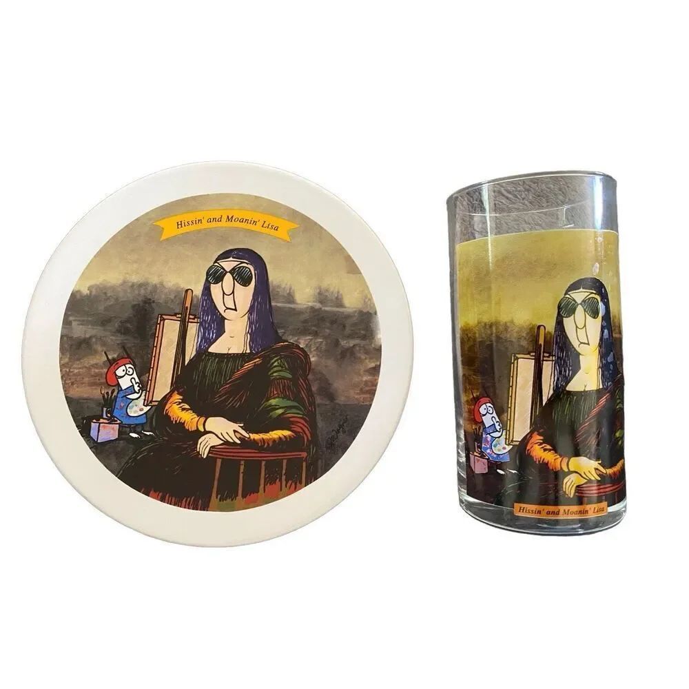 Maxine Hissin And Moanin Lisa Glass Plate Set Collectors Vintage Home Decor